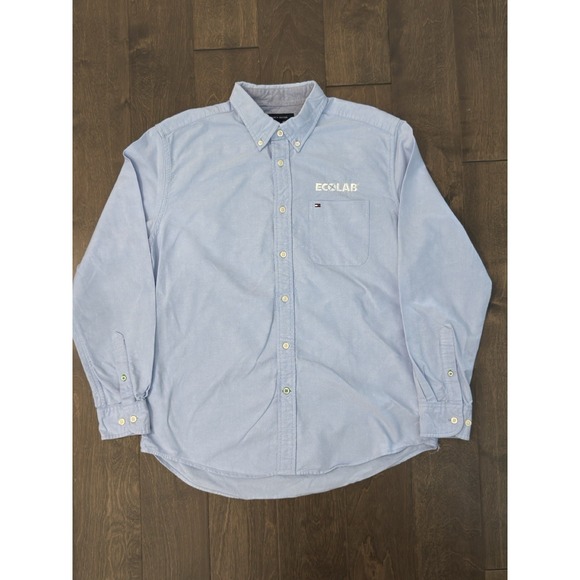 Tommy Hilfiger Blue Oxford Shirt Mens Size M Logo Button Down Long Sleeve ECOLAB - Picture 2 of 6